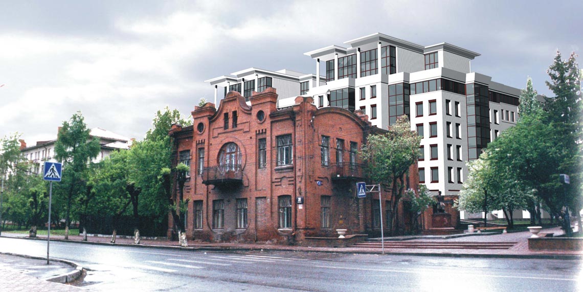Вид жилого дома с ул. Ленина в системе исторической застройки