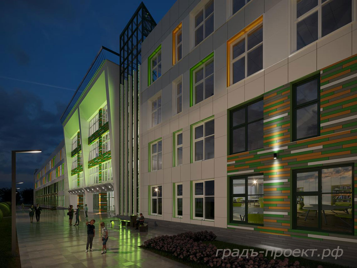 Вид школы в вечернее время